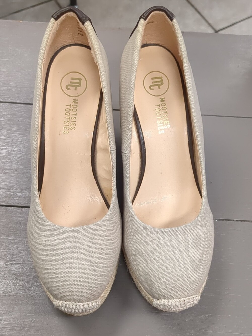 Mootsies Tootsies Cream Canvas Wedge Pumps with Braided Trim